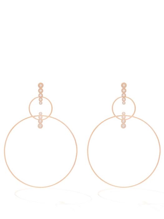 Diane Kordas - Double Hoop Diamond & 18kt Rose Gold Earrings - Womens - Rose Gold