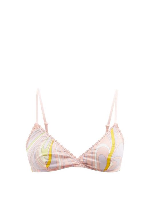 Emilio Pucci - Vortici-print Silk-blend Satin Soft-cup Bra - Womens - Pink