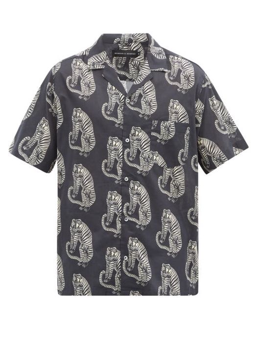 Desmond & Dempsey - Sansindo Tiger-print Cotton Pyjama Shirt - Mens - Black Multi