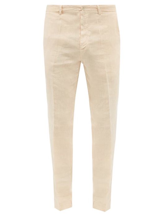 120% Lino - Slim-leg Linen-calico Suit Trousers - Mens - Beige