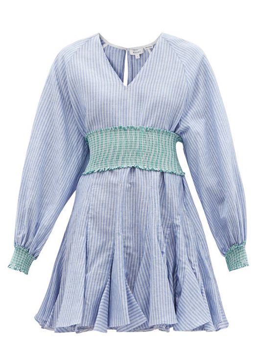 Rhode - Ella Flared Striped Cotton-blend Hopsack Dress - Womens - Blue Stripe