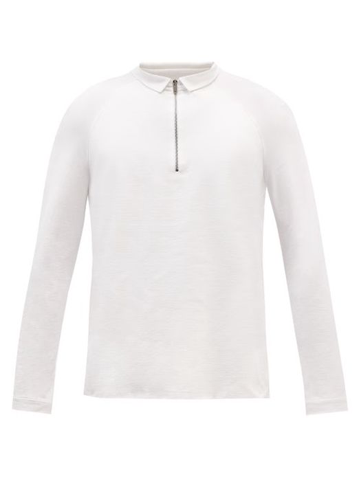 Jacques - Zipped Long-sleeved Jersey Polo Shirt - Mens - White