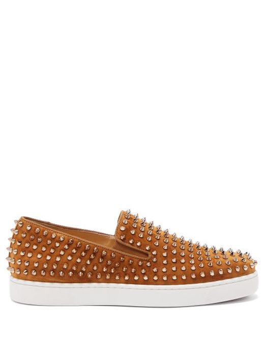 Christian Louboutin - Roller-boat Spike-embellished Slip-on Trainers - Mens - Yellow Gold