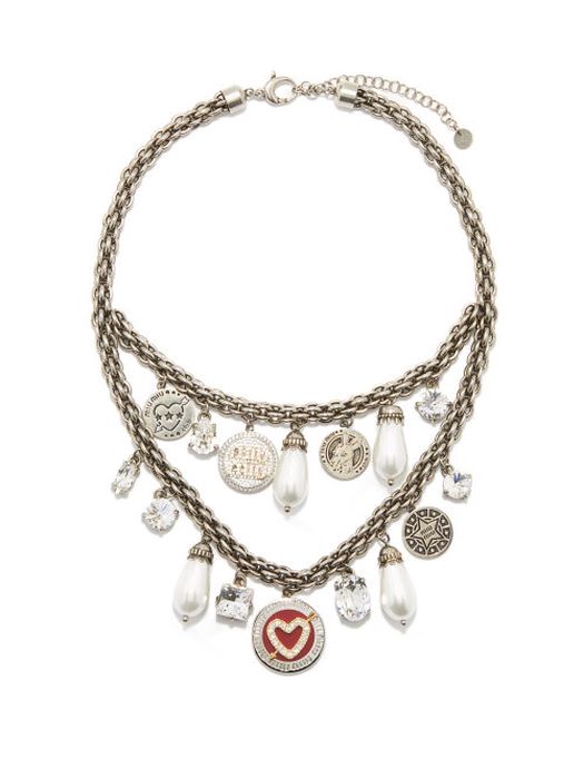 Miu Miu - Dual-chain Charm Necklace - Womens - Silver Multi