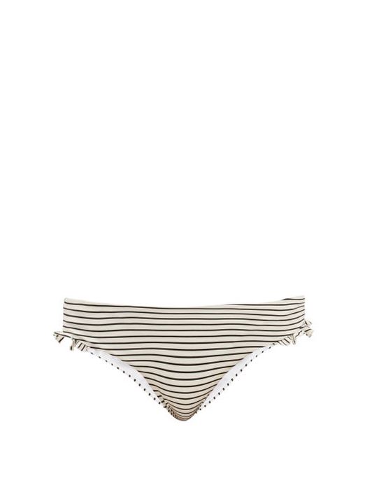 Casa Raki - Ruffled Low-rise Striped Bikini Briefs - Womens - Black Stripe