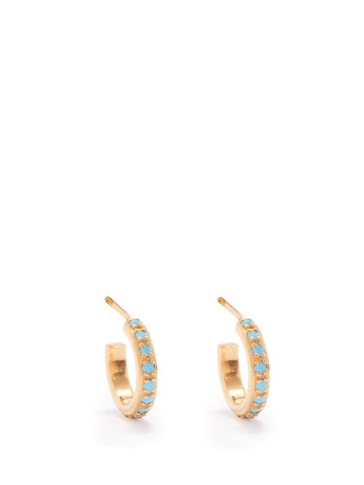 Hermina Athens - Turquoise & Gold-vermeil Hoop Earrings - Womens - Blue