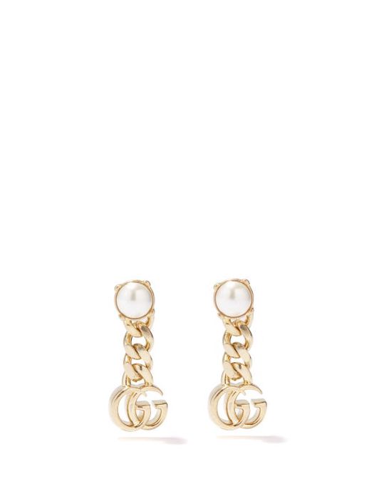 Gucci - Faux-pearl Gg Logo Chain Earrings - Womens - Pearl