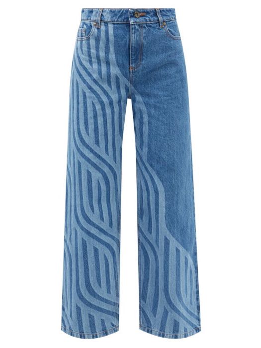 Ahluwalia - Laser-print Wide-leg Jeans - Womens - Mid Denim