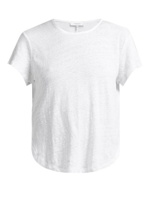 Frame - Curved Hem Linen-jersey T-shirt - Womens - White