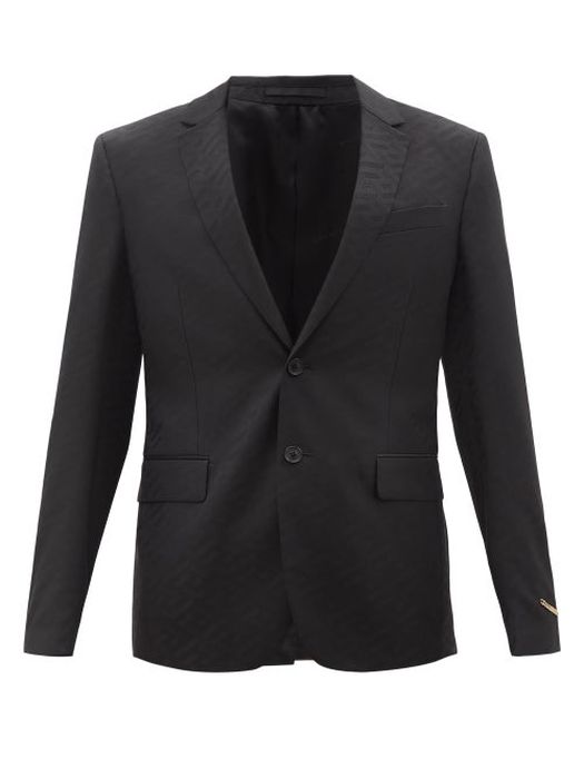Versace - Greca-jacquard Wool-blend Twill Suit Jacket - Mens - Black