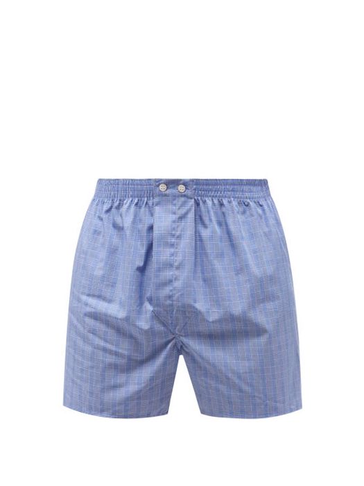 Derek Rose - Classic Fit Checked-cotton Boxer Shorts - Mens - Blue Multi