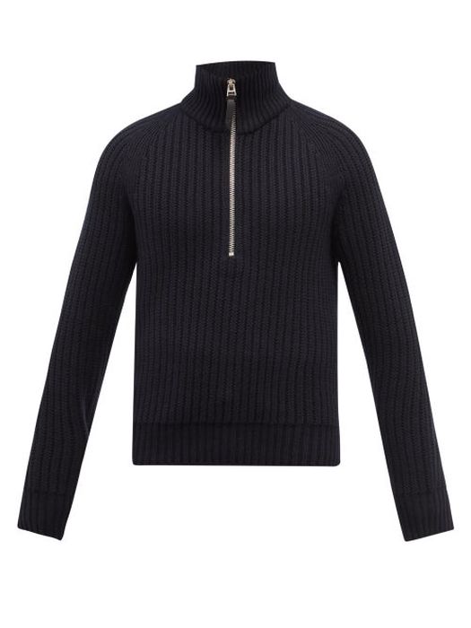 Tom Ford - Half-zip Ribbed Cashmere-blend Sweater - Mens - Navy