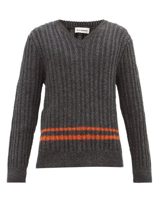 Molly Goddard - Basil Striped Cable-knit Wool Sweater - Mens - Grey