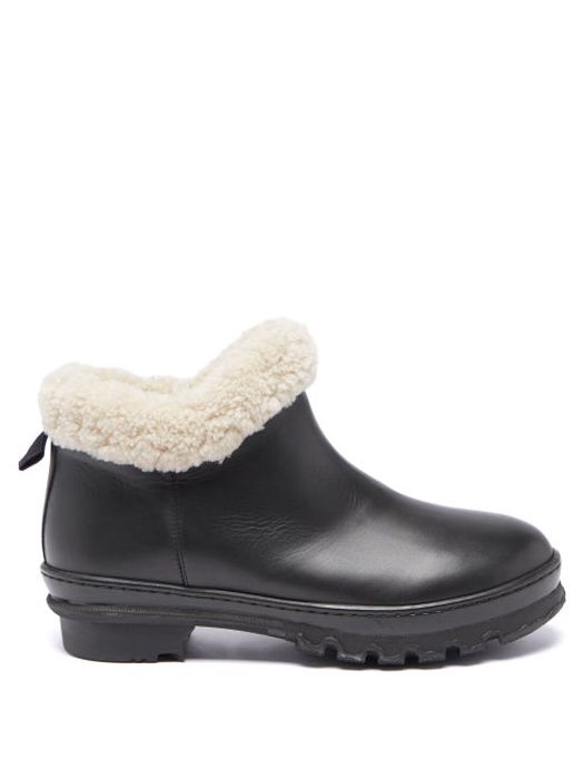 Legres - Garden Shearling-lined Leather Ankle Boots - Womens - Black Cream