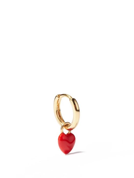 Alison Lou - Heart-charm 14kt Gold Single Hoop Earring - Womens - Red Multi