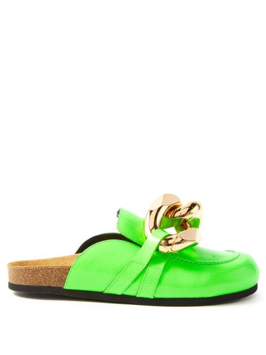 JW Anderson - Chain Backless Leather Loafers - Womens - Green