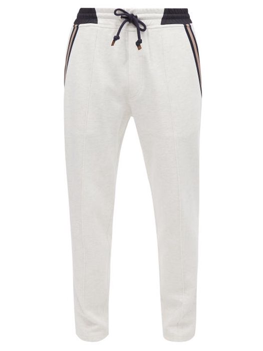 Brunello Cucinelli - Drawstring-waist Cotton-blend Jersey Track Pants - Mens - White Multi