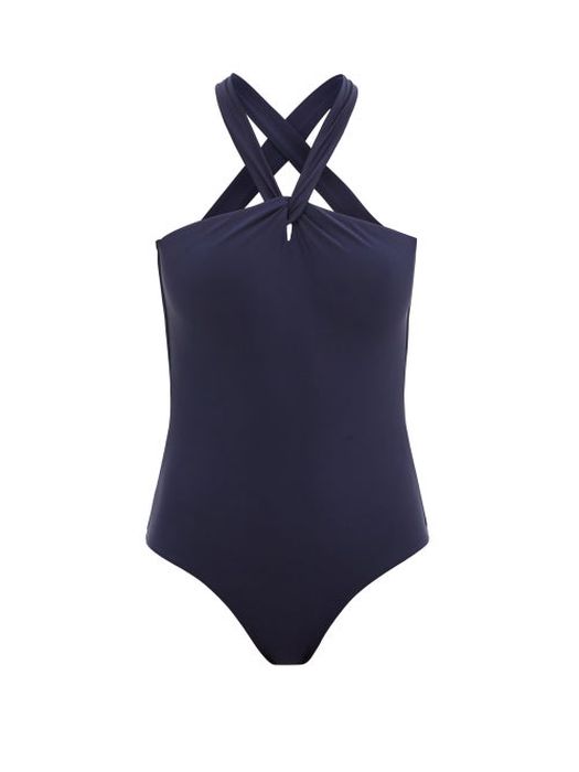 Casa Raki - Eleonora Halterneck Recycled-fibre Swimsuit - Womens - Navy
