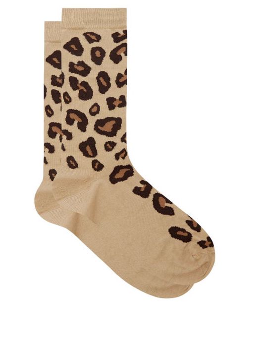 Raey - Leopard-jacquard Cotton-blend Socks - Mens - Leopard