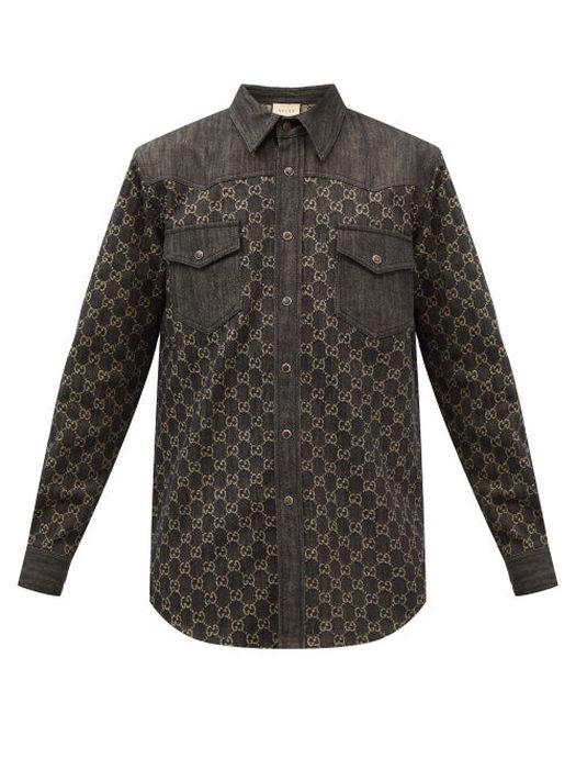 Gucci - GG-logo Jacquard Denim Shirt - Mens - Black Multi