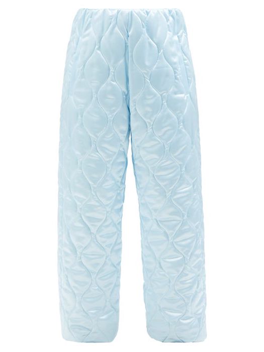 Miu Miu - Quilted Wide-leg Satin Trousers - Womens - Blue