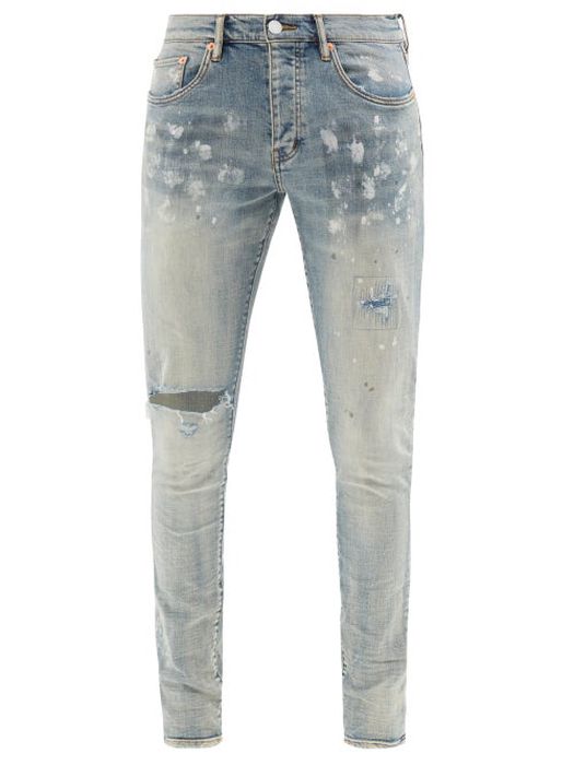 Purple Brand - P001 Distressed Painted Slim-leg Jeans - Mens - Indigo