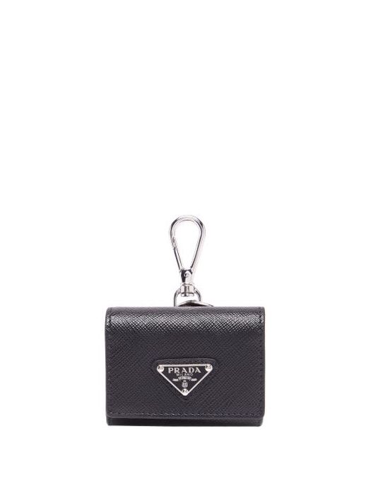 Prada - Logo-plaque Saffiano-leather Pouch Key Ring - Mens - Black
