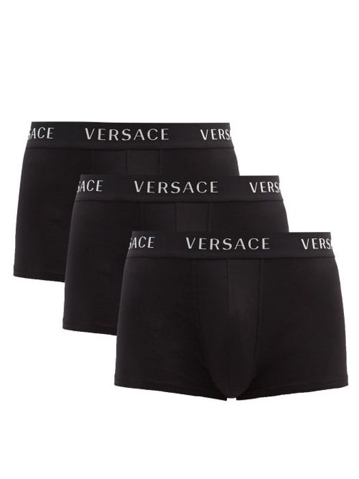 Versace - Pack Of Three Logo-jacquard Cotton-blend Briefs - Mens - Black
