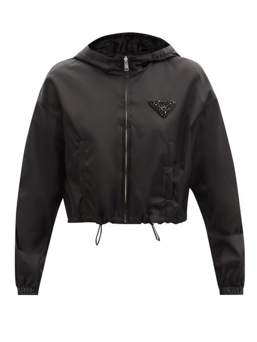 Prada - Triangle-logo Patch Cropped Re-nylon Hooded Jacket - Womens - Black