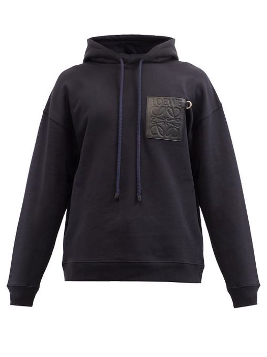 Loewe - Anagram-patch Cotton-jersey Hooded Sweatshirt - Mens - Dark Navy