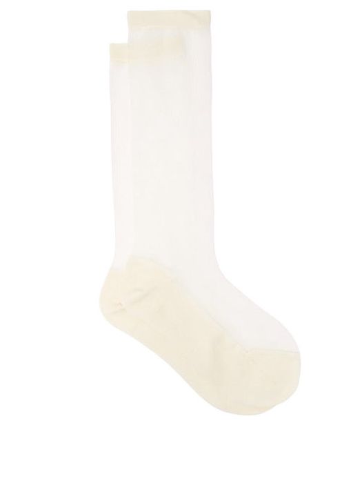 Raey - Sheer Ribbed Silk-blend Socks - Womens - Ivory