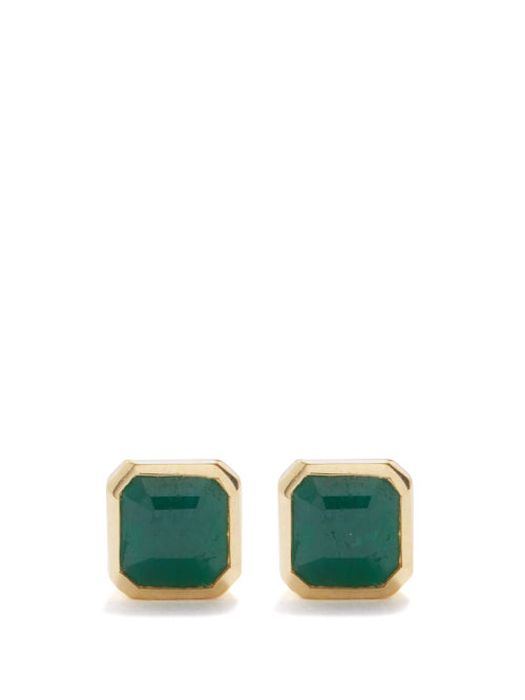 Katkim - Cosma Emerald & 18kt Gold Stud Earrings - Womens - Green Gold