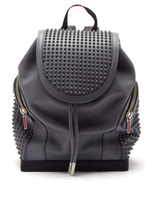 Christian Louboutin - Explorafunk Spike-embellished Leather Backpack - Mens - Grey