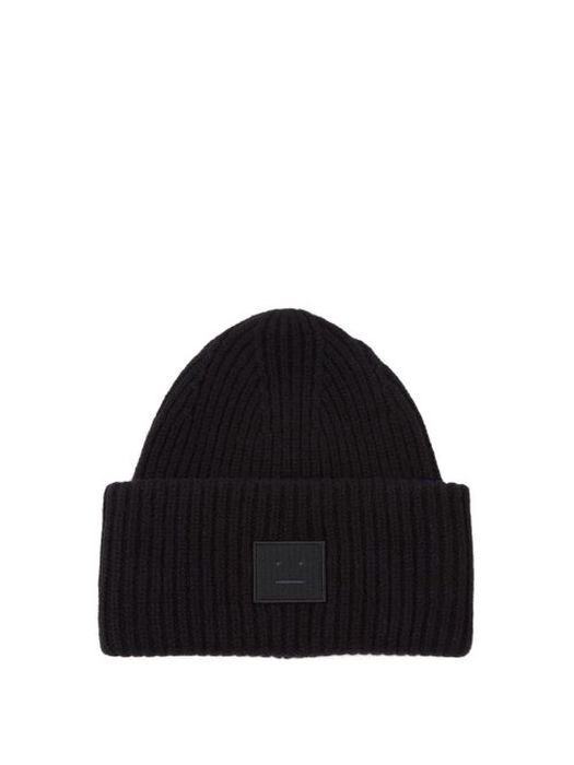 Acne Studios - Pansy Face Patch Wool Beanie Hat - Mens - Black