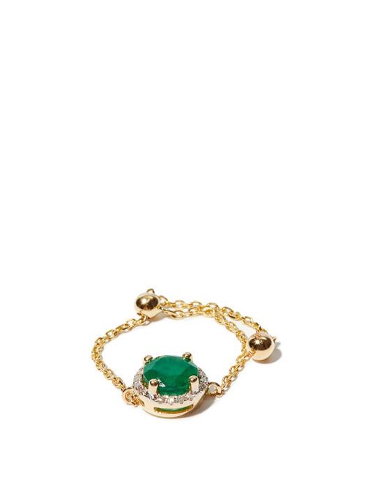 Anissa Kermiche - May Diamond, Emerald & 14kt Gold Chain Ring - Womens - Green