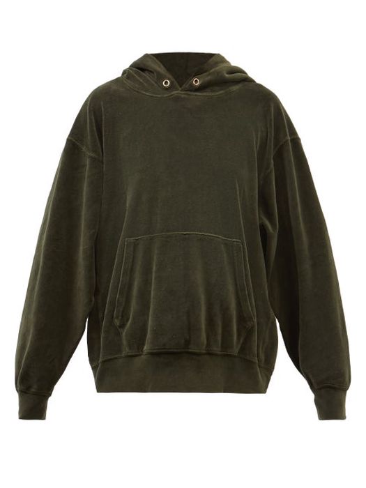 Les Tien - Velour Hooded Sweatshirt - Womens - Dark Green