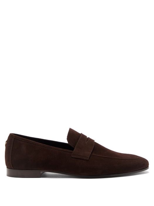 Bougeotte - Suede Penny Loafers - Mens - Dark Brown