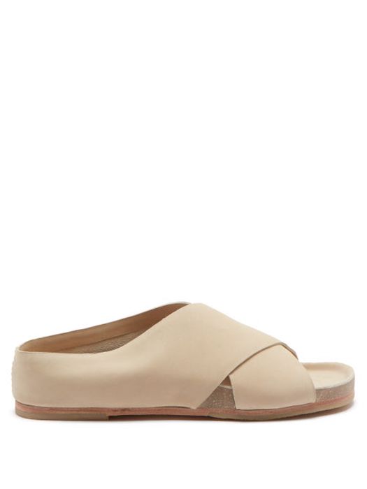 Lauren Manoogian - Crossover-strap Raw Leather Slides - Womens - Cream