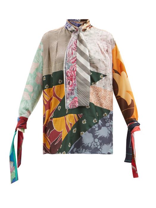 Conner Ives - Pussybow Patchworked Silk-blend Blouse - Womens - Multi