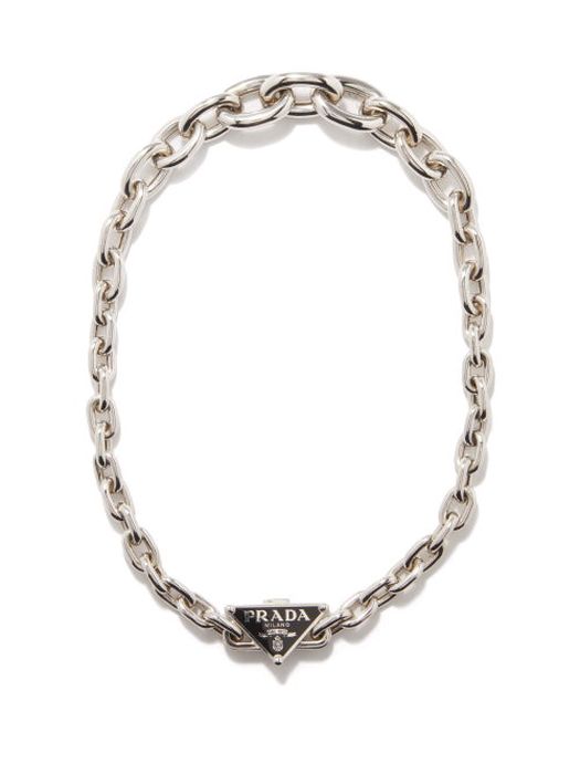 Prada - Triangle-logo Cable-chain Necklace - Womens - Silver