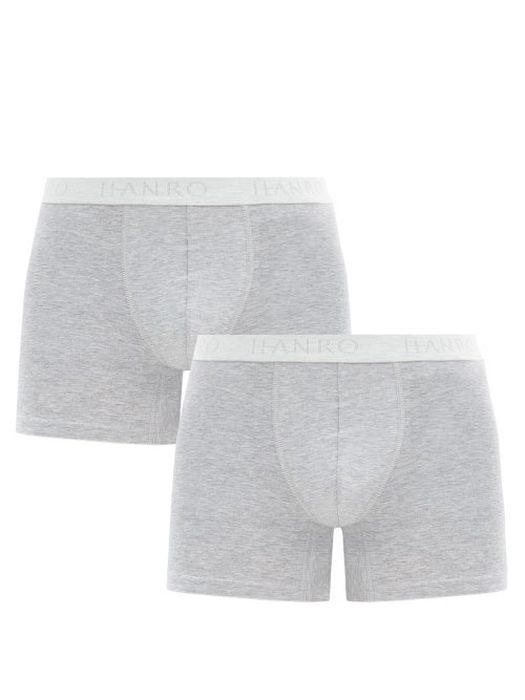 Hanro - Pack Of Two Essentials Cotton-blend Boxer Briefs - Mens - Grey