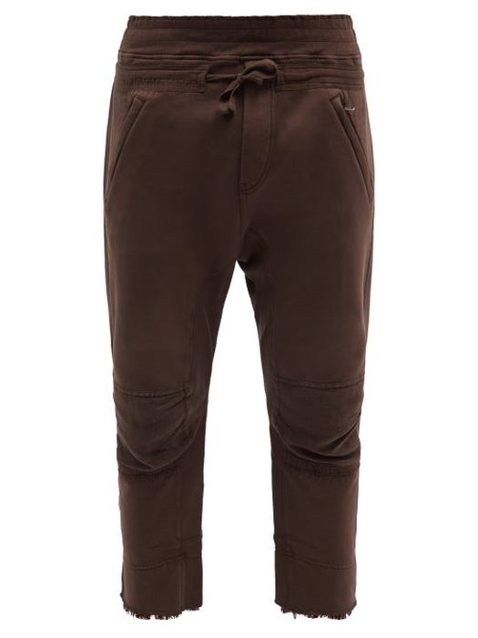 Haider Ackermann - Distressed Cotton-jersey Cropped Track Pants - Mens - Brown