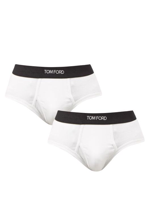 Tom Ford - Pack Of Two Logo-jacquard Cotton-blend Briefs - Mens - White