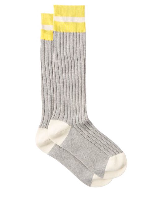 Raey - Stripe Cotton-blend Sport Socks - Mens - Yellow Multi