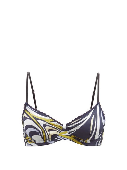 Emilio Pucci - Vortici-print Silk-blend Satin Underwired Bra - Womens - Navy
