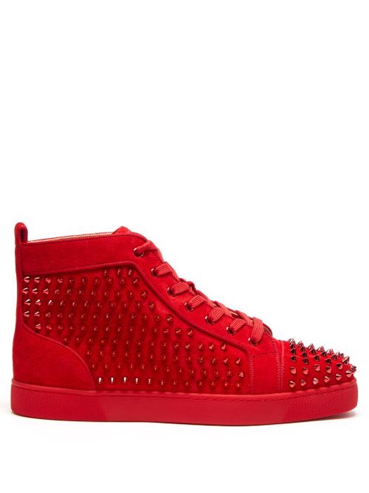 Christian Louboutin - Louis Orlato High-top Spike-stud Suede Trainers - Mens - Red