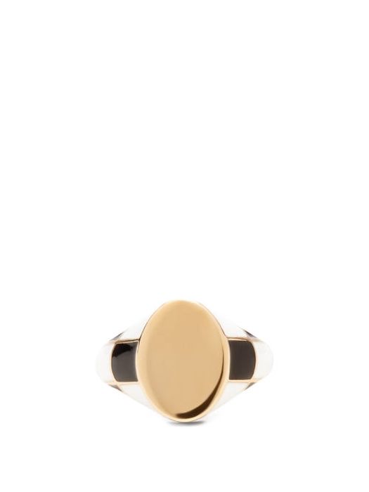 Alison Lou - Checker Enamel And 14kt Gold Signet Ring - Womens - Gold