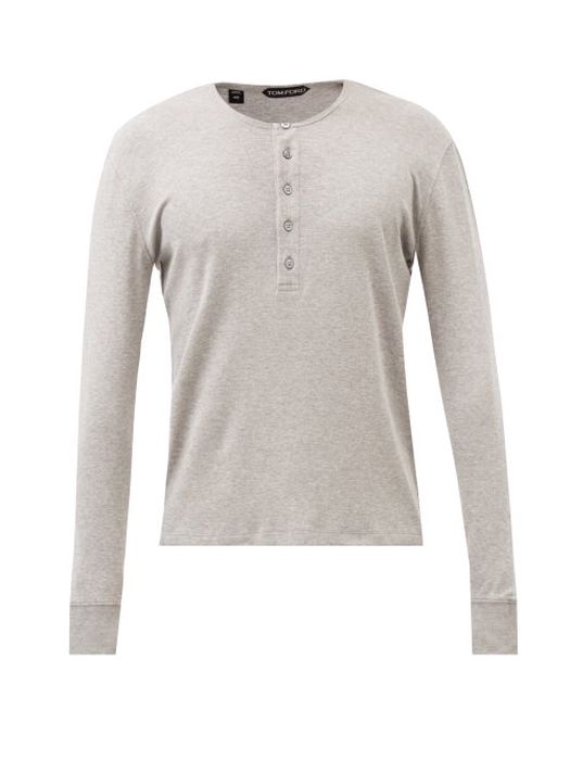 Tom Ford - Crew-neck Modal-blend Jersey Henley Shirt - Mens - Grey
