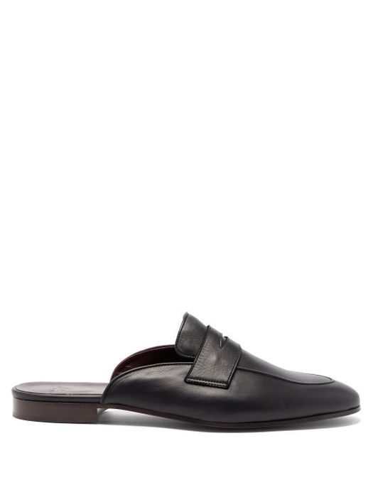 Bougeotte - Penny-strap Backless Leather Loafers - Mens - Black
