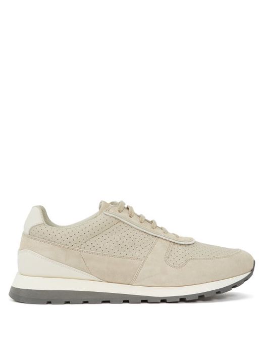 Brunello Cucinelli - Perforated Suede Trainers - Mens - Beige